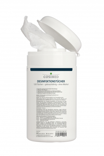 &Ouml;ffne cosiMed Desinfektionstücher in Spenderbox / Nachfüllpack (120 Stück)