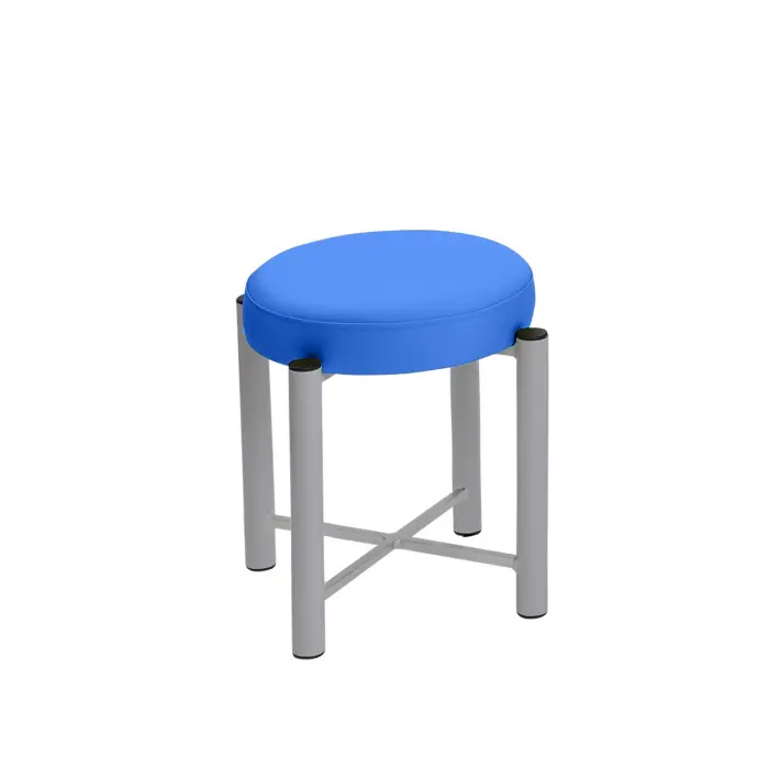 Gymnastikhocker Pro, Rundhocker mit Verstärkung und 7 cm Komfort-Polsterung 45 cm | Silber | Eisblau