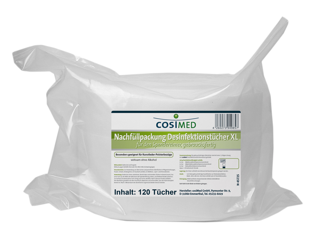 cosiMed Desinfektionstücher XL  im Eimer / Nachfüllpack (120 Stück) 